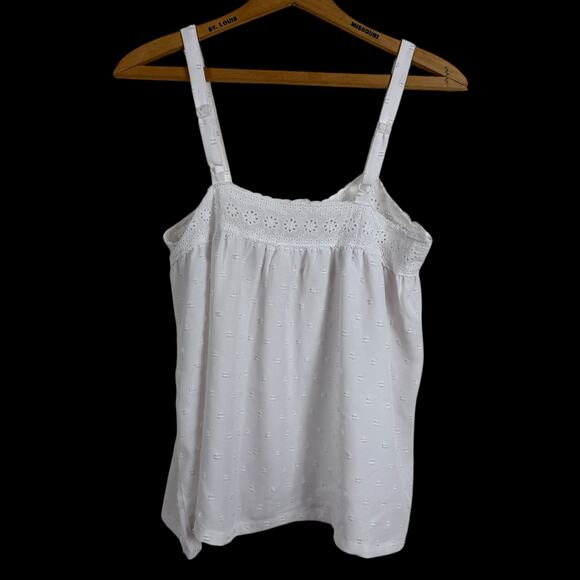 Laura Ashley Women Cami Top Medium White Textured Embroidered Spring Western - Picture 4 of 7